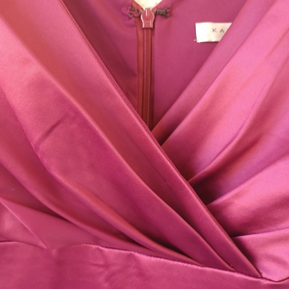Kay Unger New York Berry Satin V-Neck 3/4 Sleeve TulipWrap Cocktail Dress 12 NWT - Picture 11 of 11